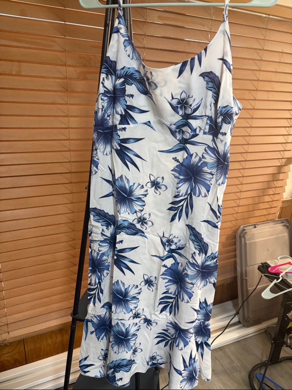 Blue Floral Midi Slip Dress - White & Blue